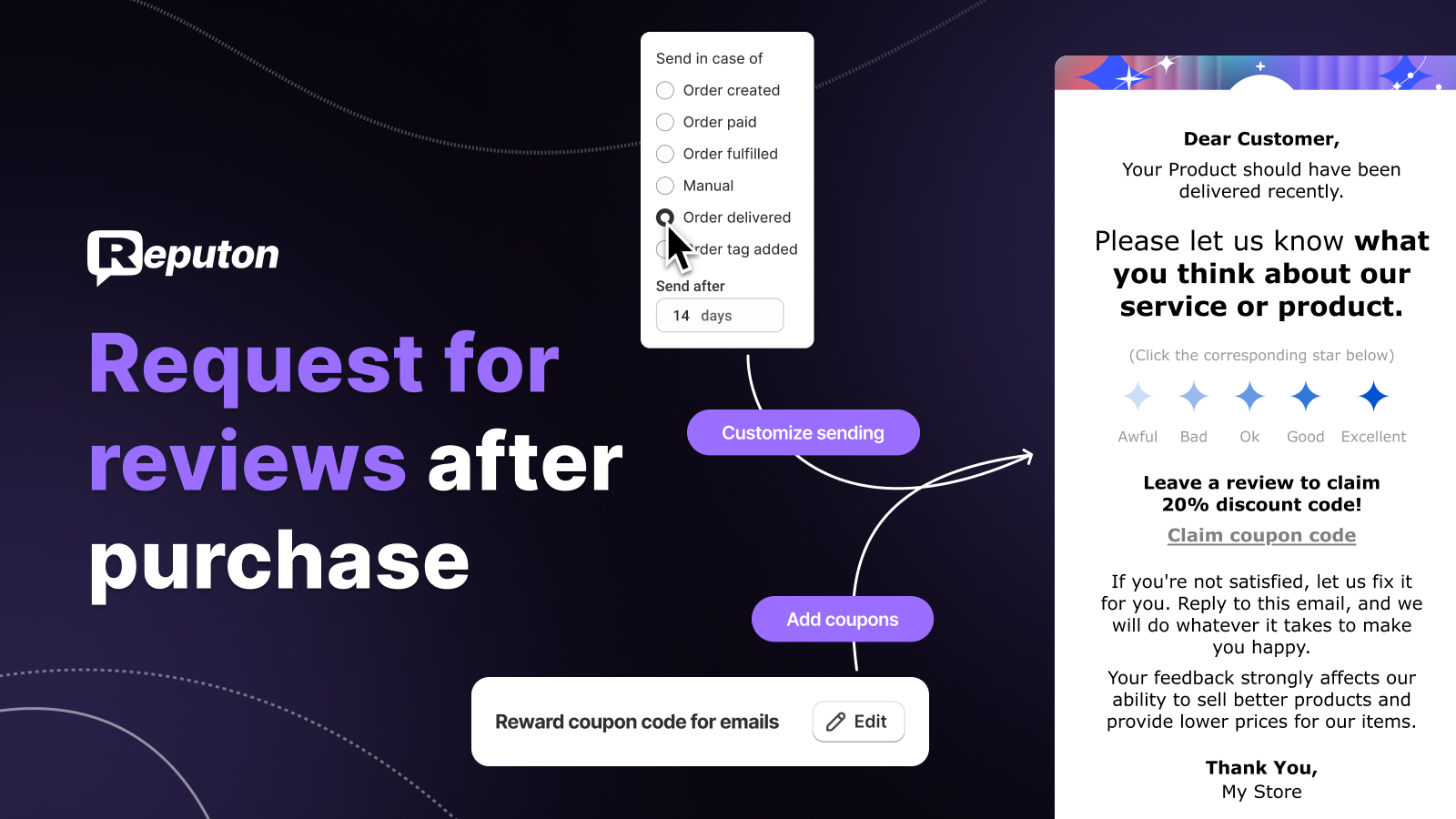 Review request email timing in Reputon app