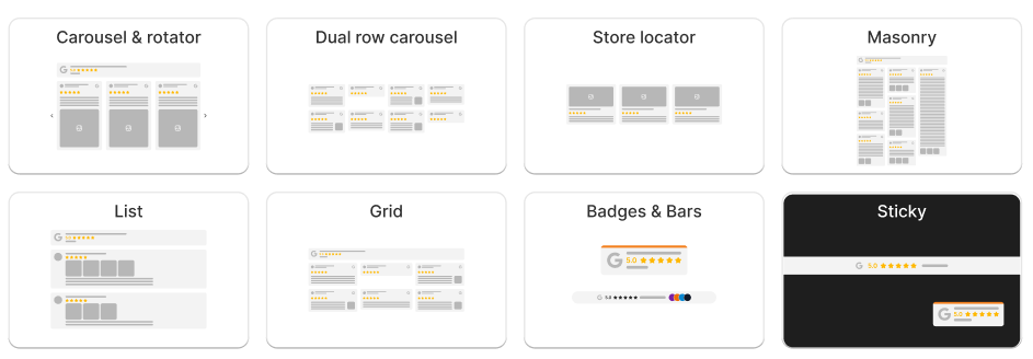 Google reviews widget layout options in Reputon app