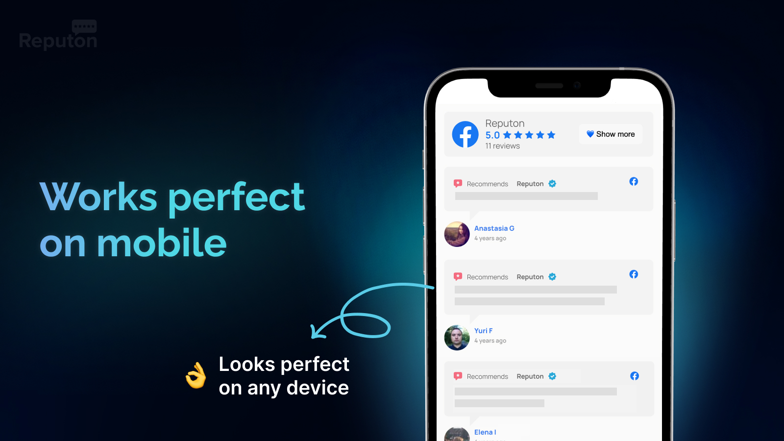 Facebook reviews mobile view on Shopify