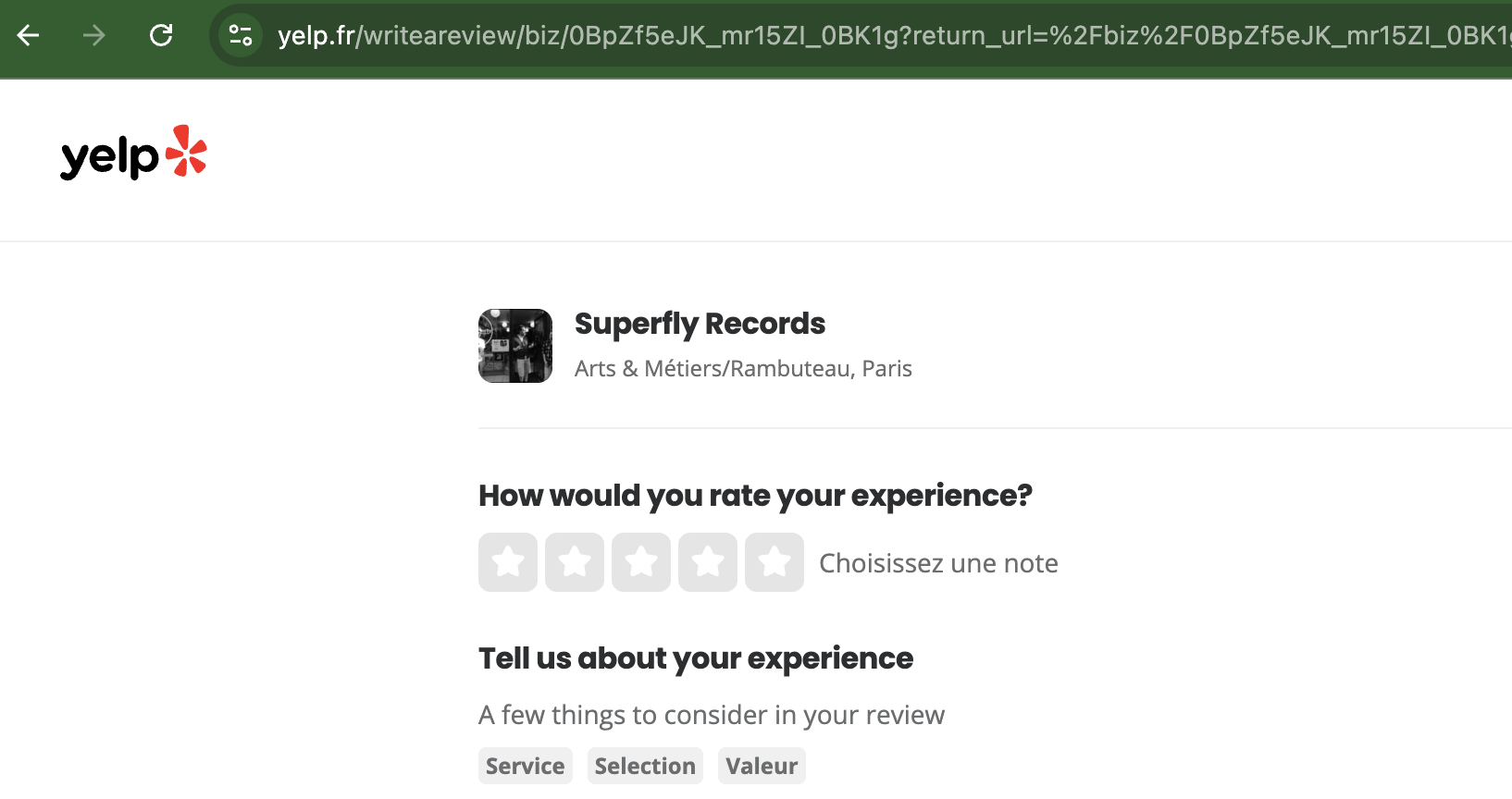Yelp write a review link example